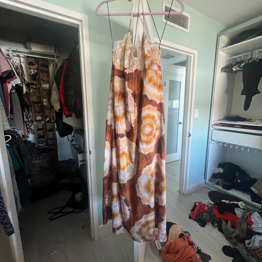 Zara Brown and Orange Tie-Dye Maxi Dress